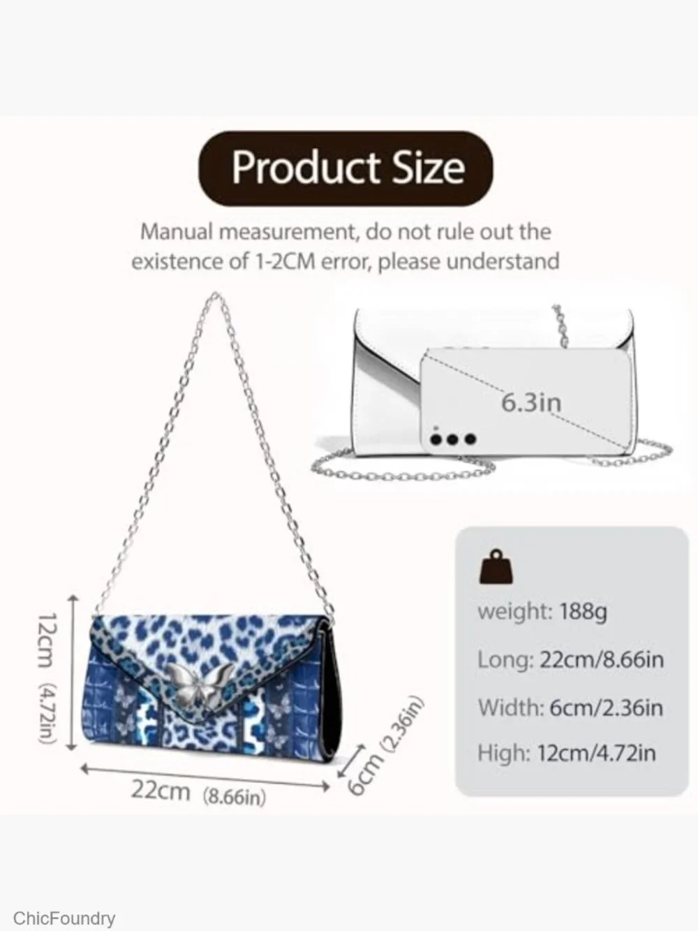 Leather Clutch Purse for Women with Chain, Formal Evening Bag Crossbody Handbag